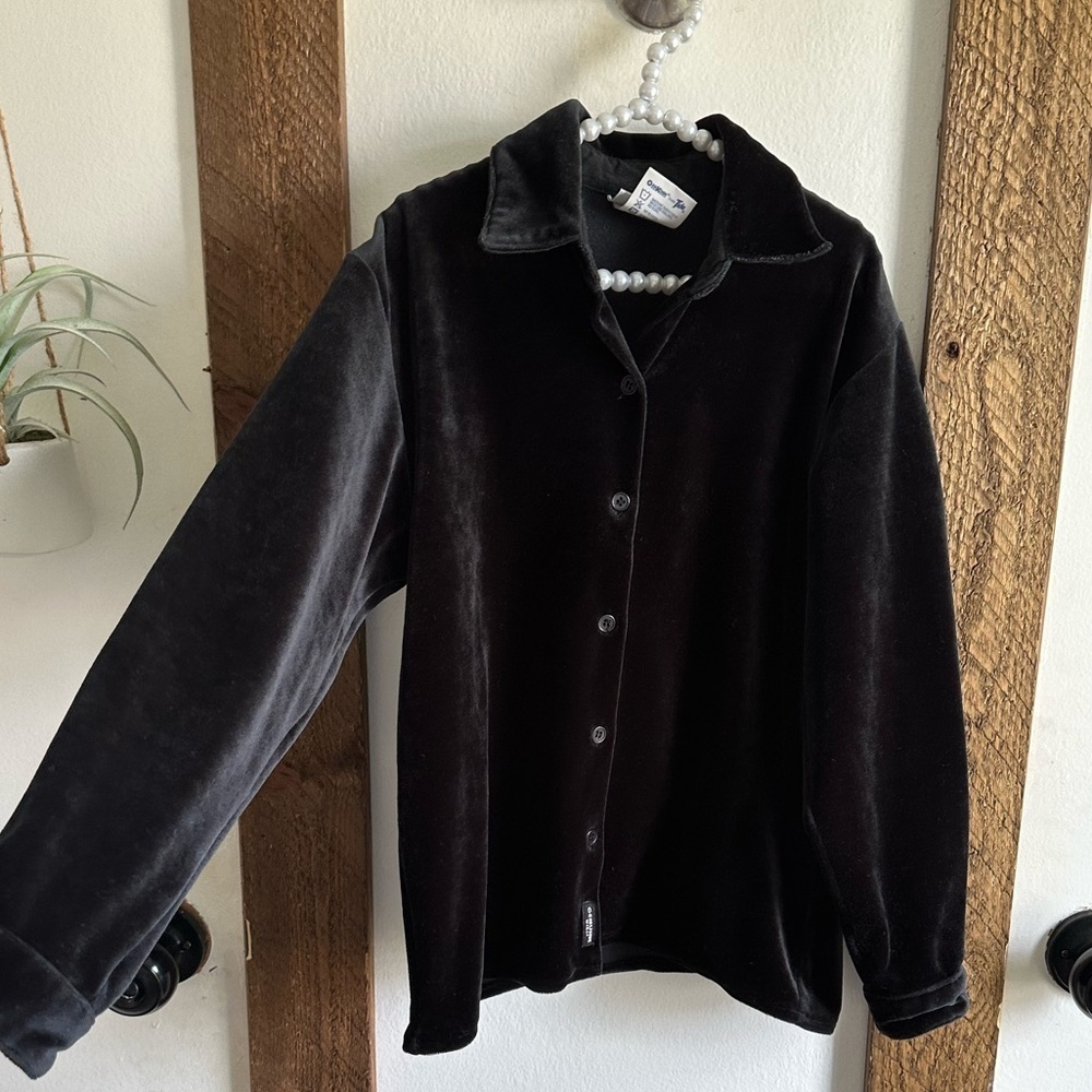 Vintage 90s Oshkosh B’Gosh Genuine Girls Luxurious Black Velvet Button Up Shirt